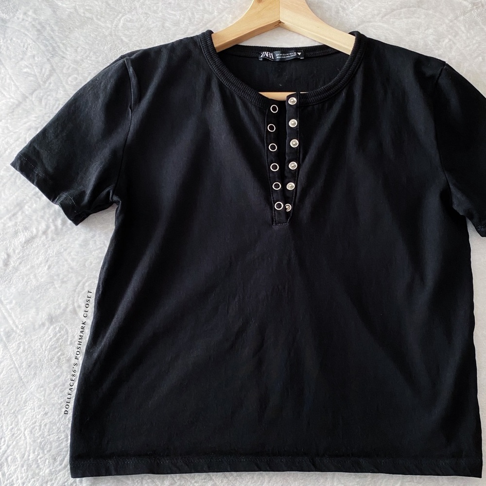 Zara Black Henley Crop Top